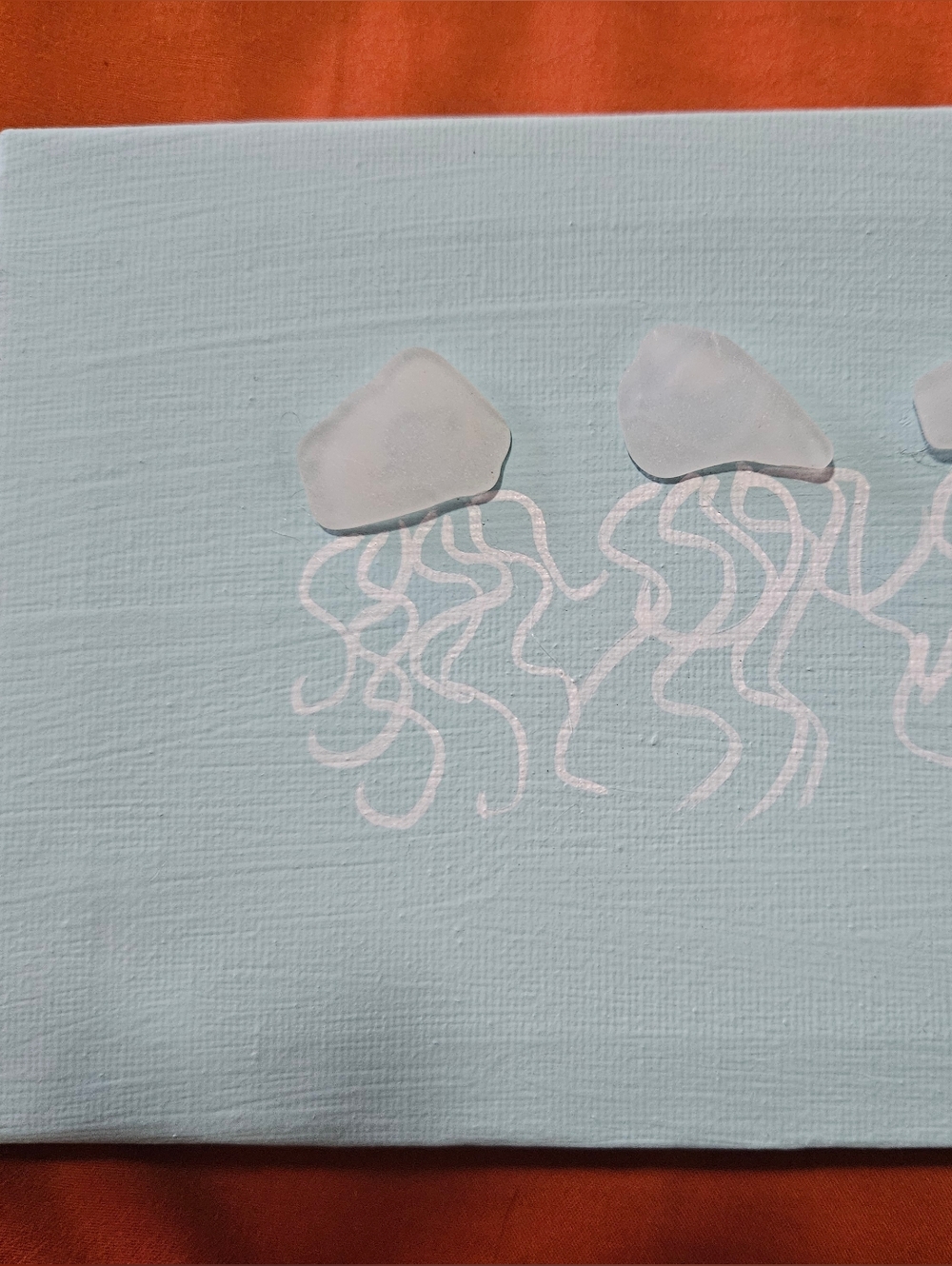 Handmade Sea Glass Jellyfish Wall Art - Light Aqua & White